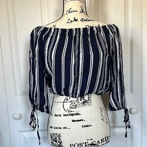 Navy Striped Off-Shoulder Top